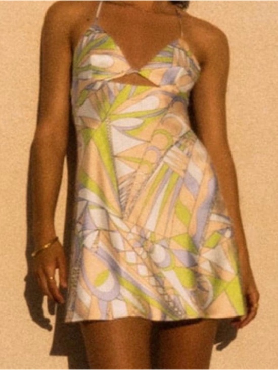Zara Dresses & Skirts - Zara Pastel Abstract Cutout Slip Mini Dress - Blue, Green, Cream